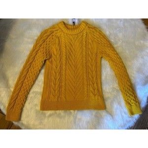 Zara Sweater Womens Size Small Cable Fisherman Chunky Knit Pullover Mustard GUC